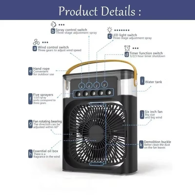 Humiflash Portable Air Cooler & Humidifier 3-in-1 with LED Light